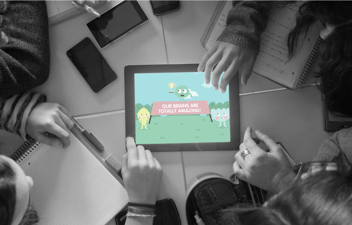 One of the myHappymind short animated videos being watched on an tablet device. These are video included in the wellbeing programmes for children