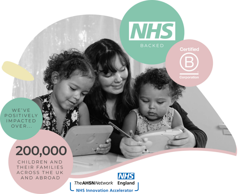 myHappymind mental health and wellbeing families programme. Bcorp, NHS backed and NHS innovator accelerator logos. Text stating that myHapymind have positively impacted over 200,000 children and their families across the UK and abroad.