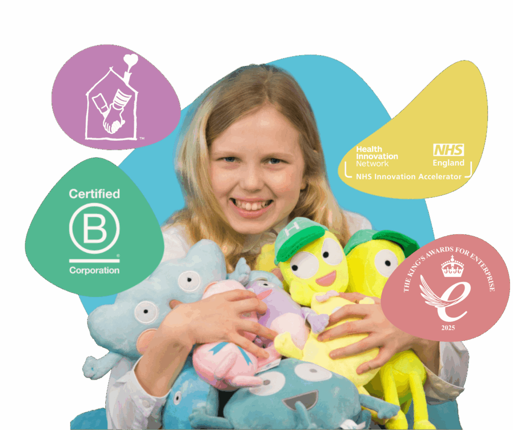 myHappymind Header Image showing the smiling girl. myHappymind is a part of the NHS Innovation Accelerator programme and is a certified B Corporation and part of the NHS Innovation Accelerator programme and the Kings award for enterprise logo